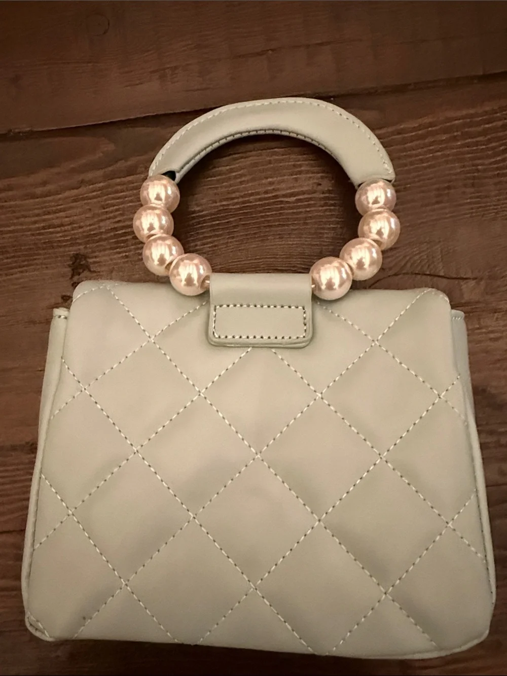 Quilted Kids Top-Handle Bag in Light Blue with Pearl Accent Handle